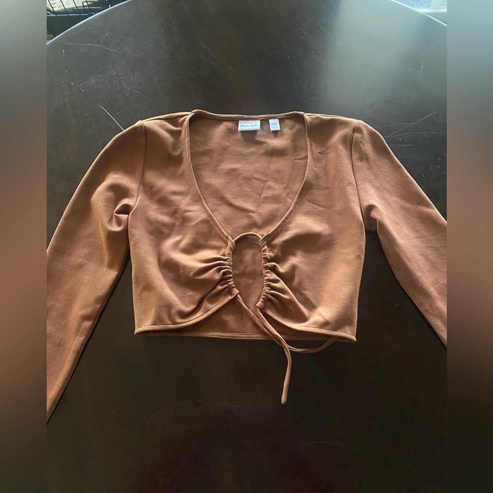 Aritzia Rust Brown Drawstring Crop Top